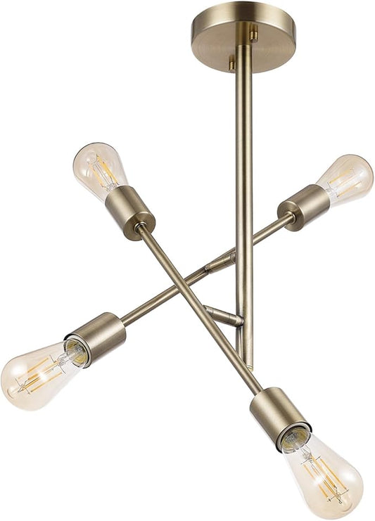 Globe Electric 66000073 4-Light Semi-Flush Mount Adjustable Arm Ceiling Light, Matte Brass, Pivoting Arms, Bedroom Lighting Fixtures Ceiling, Dining Room Fixture, Lighting for Hallway