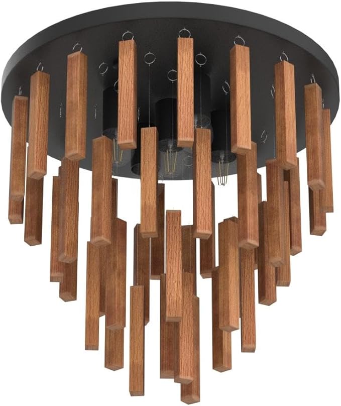 5-Light Semi Flush Mount Ceiling Light Fixture Rustic Wood Chandelier Retro Ceiling lamp Oak and Black with E26 for Farmhouse Kitchen Living Room Entryway Bedroom Dining Room Bathroom.