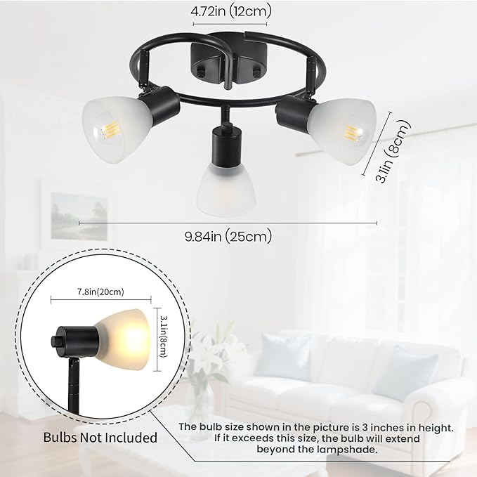 KEESFU 3-Light Kitchen Flush Mount Ceiling Light，Modern Round Track Lighting Fixtures，Directional Ceiling Spot Light for Dining Room Bedroom Hallway.