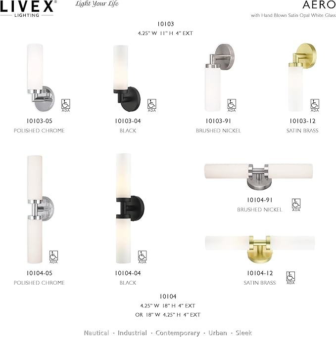 Livex Lighting 10103-04 Aero Collection ADA 1-Light Wall Sconce Light with Satin Opal White Glass Cylinder Shade, Black, 4.25 x 11