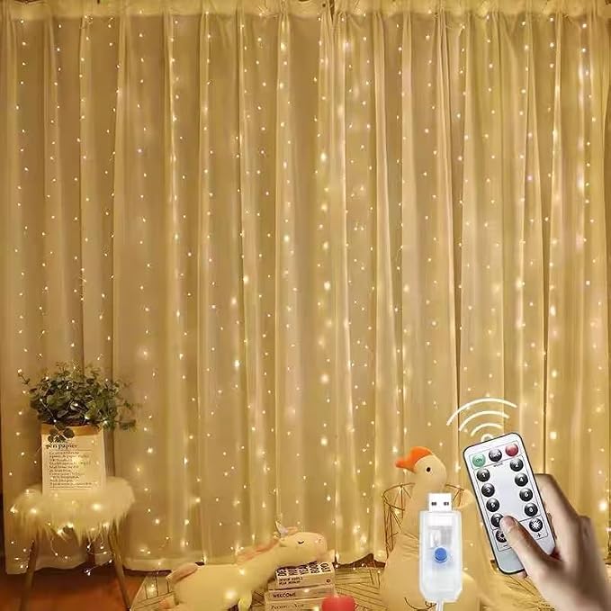 300 LED Curtain Light,3M*3M Fairy String Lights,Curtain String Lights for Party/Wedding/Festival/Christmas,Window Blinking String Light for Bedroom,Outdoor/Indoor,USB Plug with 8 Modes(Warm White)