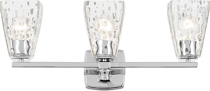 Kichler Marant 21.25" 3-Light Bathroom Vanity Light Fixture with Clear Water Glass in Chrome for Mirror, Modern Wall Mount Lighting (21.25" W x 9.5" H), 55216CHWTR
