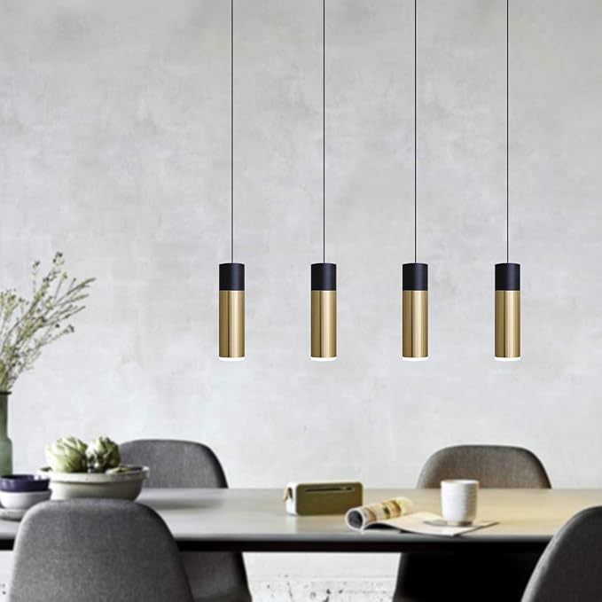 Vela 4 Mini Pendant Lighting Black-Brass - LED Hanging Light Fixture for Kitchen Island, Bar, Foyer - Cluster Pendants - Dimmable, Adjustable Wire, Lamp Bulb Included