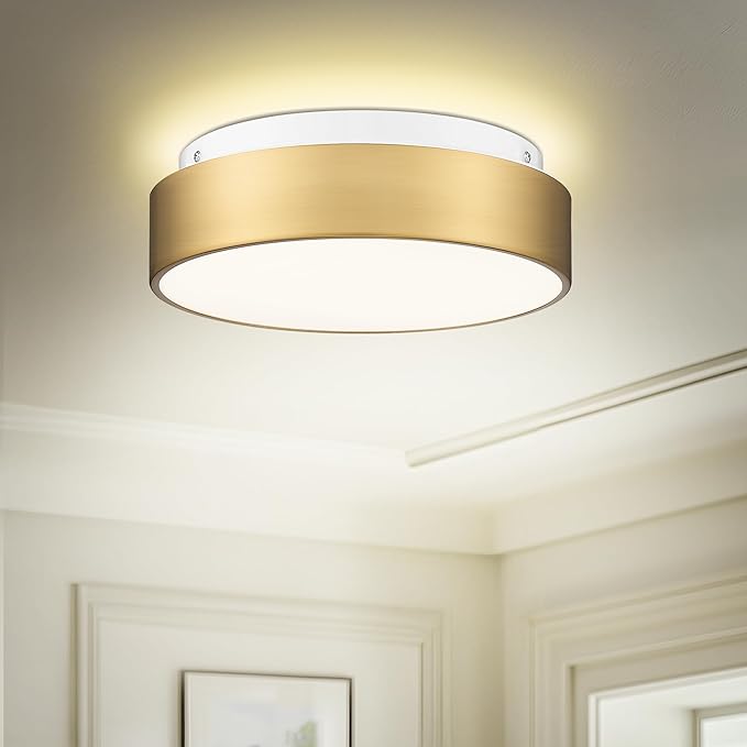 AUTELO 2-Light Close to Ceiling Light Fixture, 11 inch Frosted Glass Shade Flush Mount Ceiling Light Fixture in Antique Brass Finish, E26 Socket for Living Room Hallway Bedroom C3312 BRZ