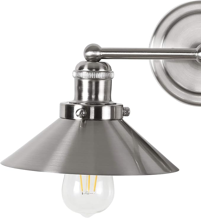 JONATHAN Y 26.5" Nickel 3-Light Industrial Farmhouse Metal Vanity Light Wall Sconce, Metal Shade for Bathroom Mirror, Kitchen, Entryway, LED Bulb Included (JYL7428B)