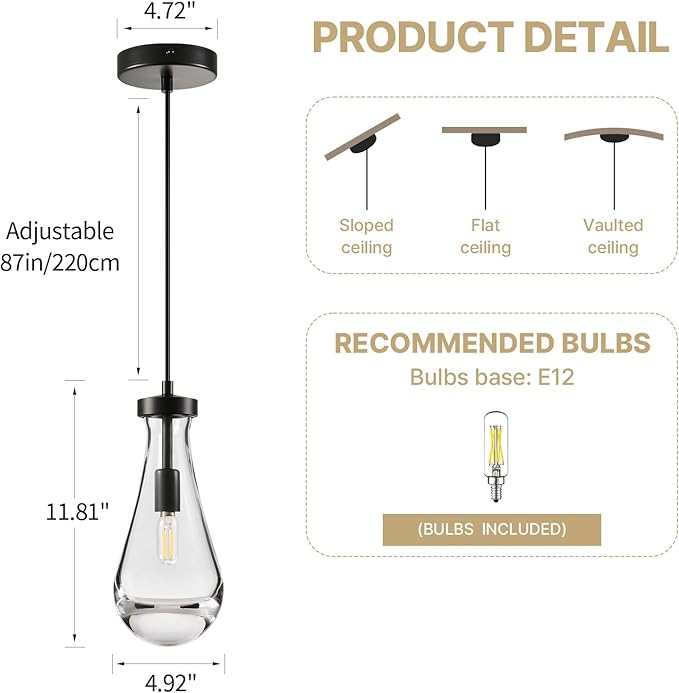 Raindrop Pendant Lights Kitchen Island: Set of 2 Rain Crystal Black Teardrop Hanging Light Fixtures over Dining Table - Modern Glass Tear Drop Ceiling Pendants Chandelier Bar Bedroom Bathroom Lighting