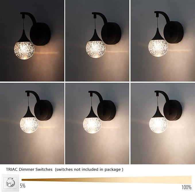 Sedelan Modern Indoor Wall Lamp, Bubble Crystal Wall Sconces, 5W LED Dimmable Wall Light Fixtures for Living Room Corridor Bedroom Bedside Hallway, Sand Black