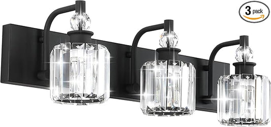Ralbay Black Crystal Bathroom Lights Fixtures 3 Light Crystal Bathroom Vanity Lights Fixtures Over Mirror Modern Matte Black Bath Wall Lights