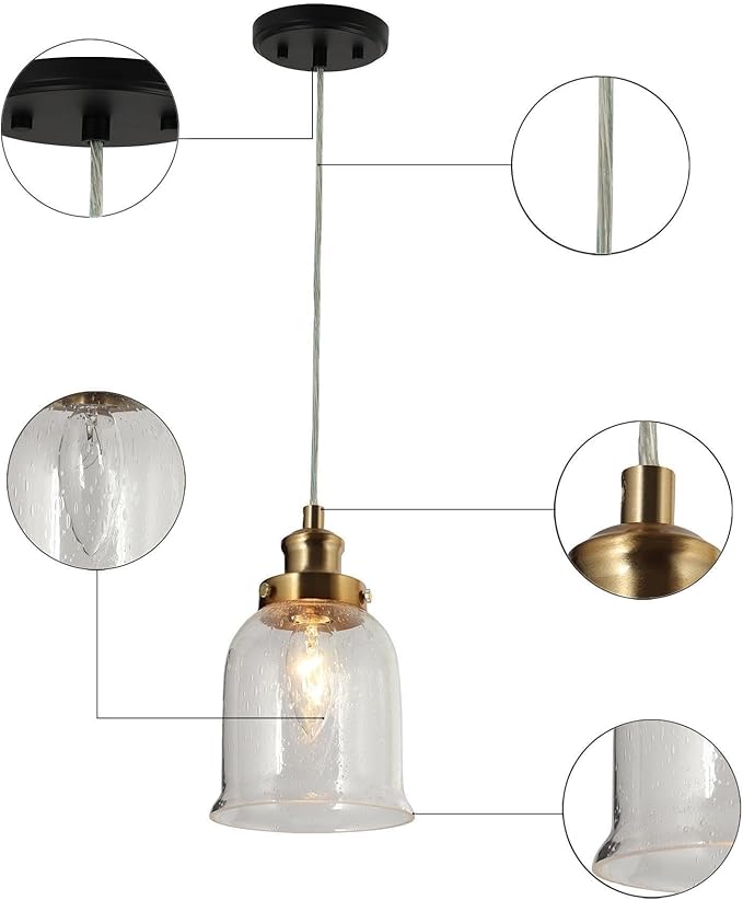 KSANA Pendant Lights Kitchen Island, Gold Seeded Glass Pendant Light Fixtures, Modern Adjustable Hanging Pendant Lighting for Kitchen, Entryway, Foyer