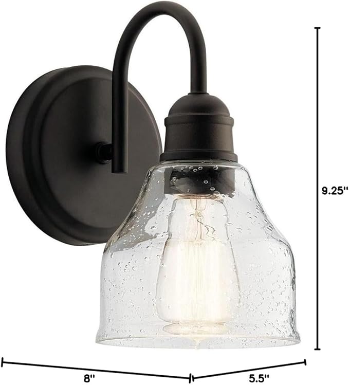 KICHLER Avery 9.25" 1 Light Vanity Light with Clear Seeded Glass Olde Bronze®