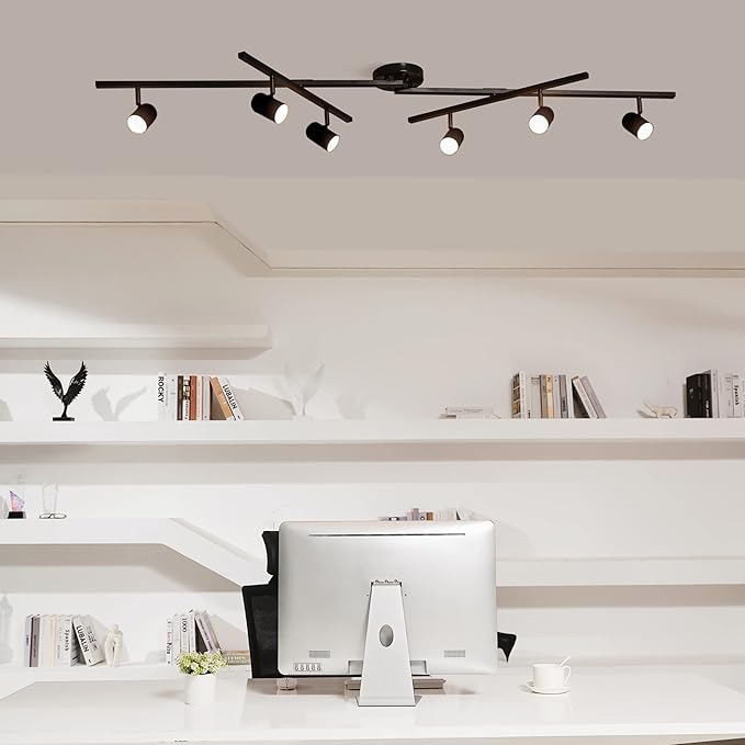 Globe Electric 59471 6-Light Foldable LED Integrated Track Lighting, Matte Black, Center Swivel Bars, 2400 Lumen