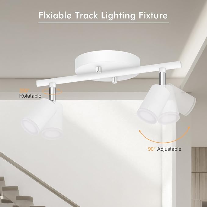 AUQUEE 2 Light Track Lighting Fixtures Ceiling, 8W/2700K White Track Lighting with Acrylic Lampshade & Rotatable Light Heads, 20000hrs Lifespan, Modern LED Track Lights Ceiling for Kitchen/Hallyway