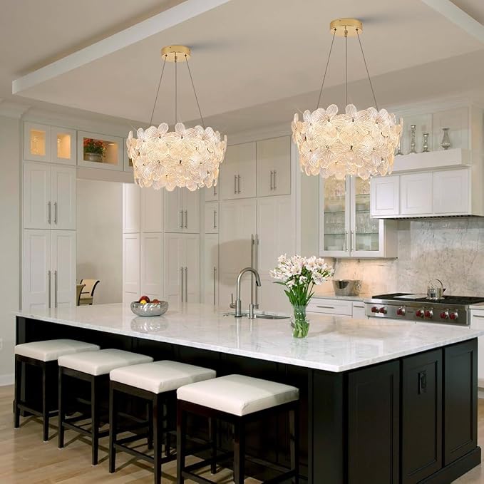 Flower Elegant Crystal LED Chandelier D20’’ Brushed Gold Contemporary for Dining Room Dimmable Flush Mount High Ceiling Chandeliers with Remote Control for Entryway Bedroom(3000K-6500K)