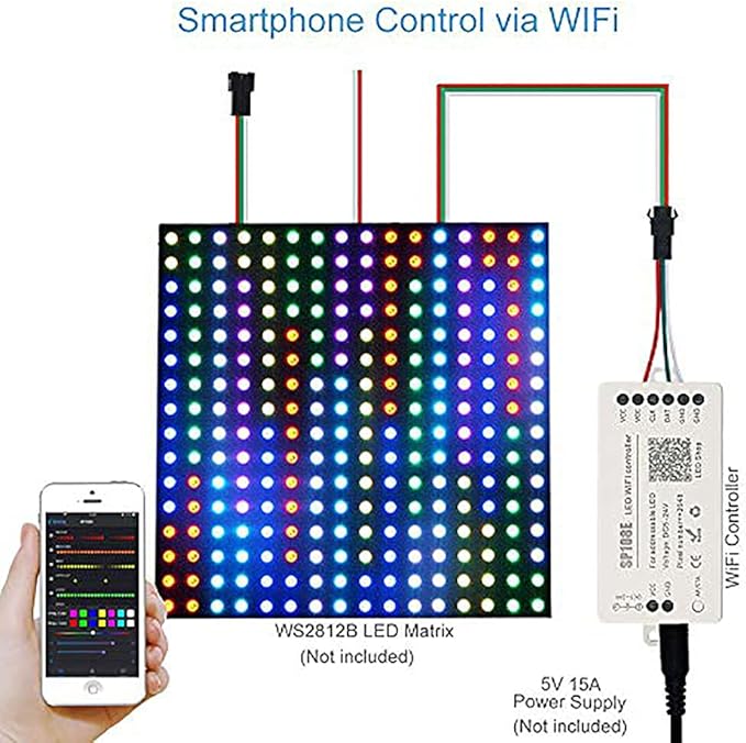 RGBZONE SP108E WiFi LED Controller, Smart APP Control, DC5V/12V/24V WS2812B WS2811 WS2815 WS2801 SK6812-RGBW WS2813 SK9822 etc Almost LED Strip Module Light