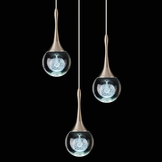 3-Light Nickel Teardrop Pendant Lighting, 15W Modern Dimmable LED Crystal Chandelier Cluster Pendant Light for Kitchen Island Dining Room Hallway Bathroom 6000K Cold White