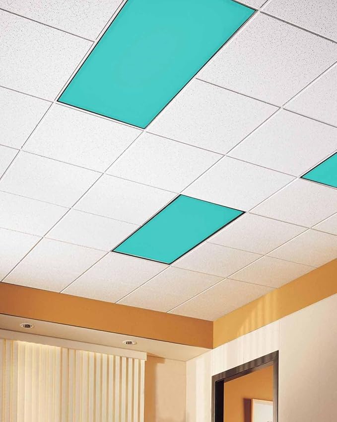 Magnetic Light Cover for Classroom Drop Ceiling,4 Pack 4x2 Ft Fluorescent Light Covers for Office Home Ceiling Light Aqua Green Solid Color Lampshade