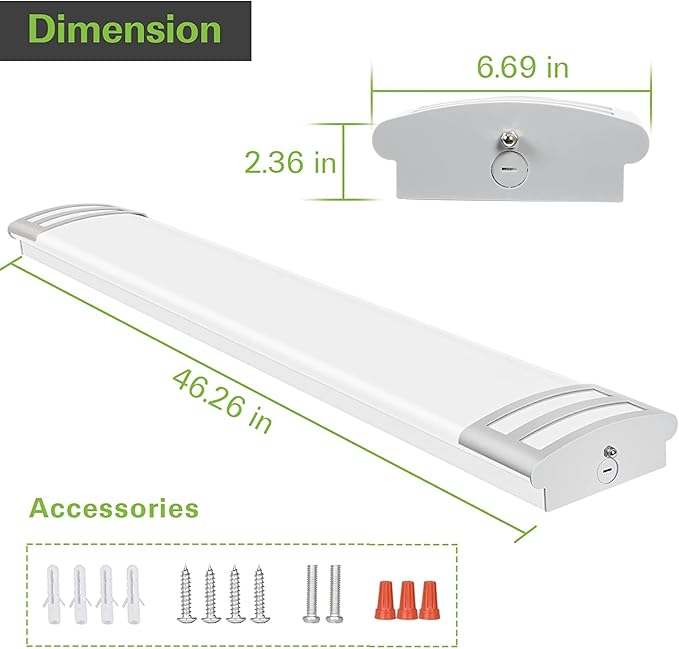 4 Pack 4FT 3CCT LED Linear Flush Mount Lights 50W 5000lm 3000K/4000K/5000K Selectable, 4FT LED Puff Lights Flush Mount for Kitchen, Utility Room, Laundry, Fluorescent Replacement, 120-277V, ETL