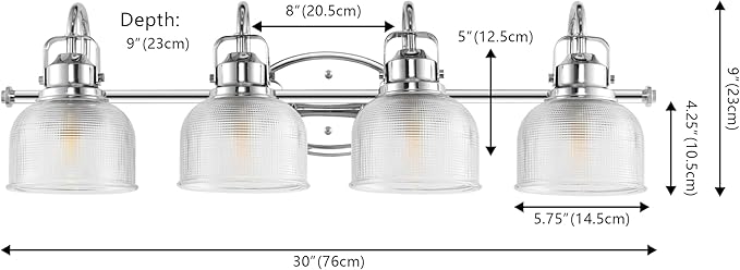 JONATHAN Y 30" Chrome Modern Bathroom Vanity Light, 4-Light LED Wall Sconce, Clear Glass Bell Shade for Mirror Hallway Kitchen, ETL Listed, LED Bulb Included (JYL7902A)