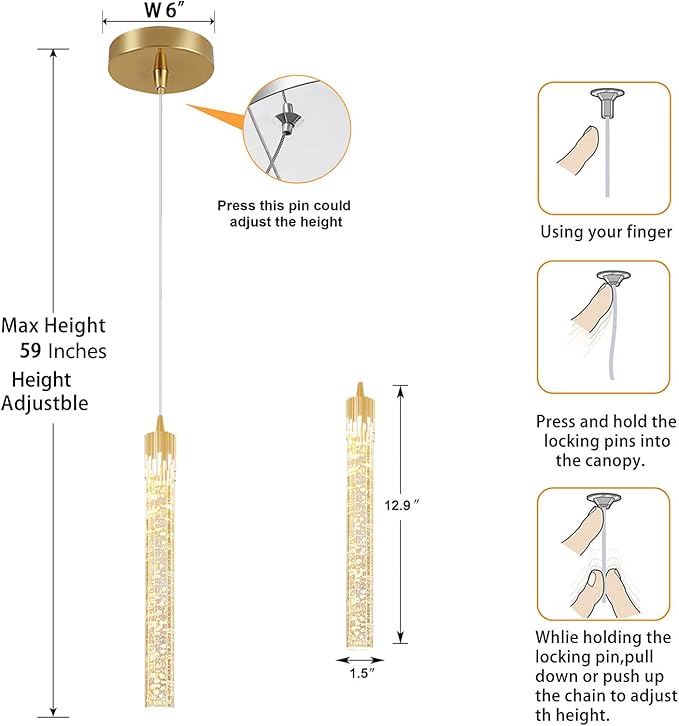ykolupty Mini Chandelier Modern LED Gold Pendant Lights for Kitchen Island Small Crystal Hanging Light Dimmable 2700k-6000k