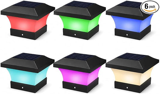T-SUN 4X4 Post Solar Lights, Outdoor Waterproof RGB Color Changing Light for 4X4 5X5 6X6 Wood/Vinyl/Fence Posts, Deck, Solar Post Lights for Patio Garden Decor or Fence(6 Pack)