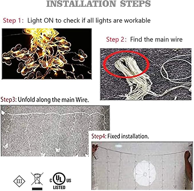 Butterfly Curtain Fairy Lights USB Plug in,8 Modes 120 LED 21FT Firefly Twinkle Timer String Lights with Remote, Waterproof for Bedroom Patio Christmas Wedding Party (Warm White)