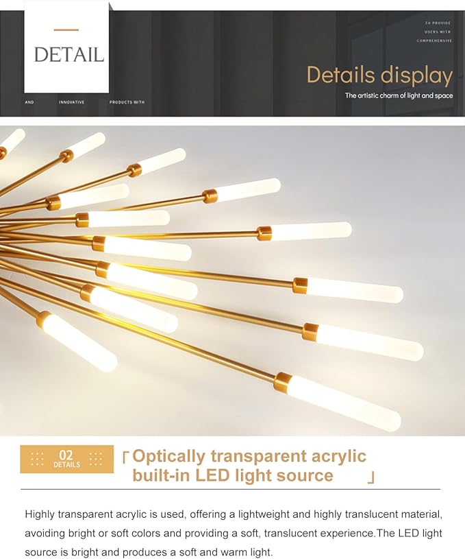 LED Firework Ceiling Light, 20+1 Lights Modern Metal Flush Mount Ceiling Light, 4000K Gold Sputnik Chandelier for Dining Room Bedroom Kitchen, 32W Farmhouse Flower Shape Ceiling Lamp