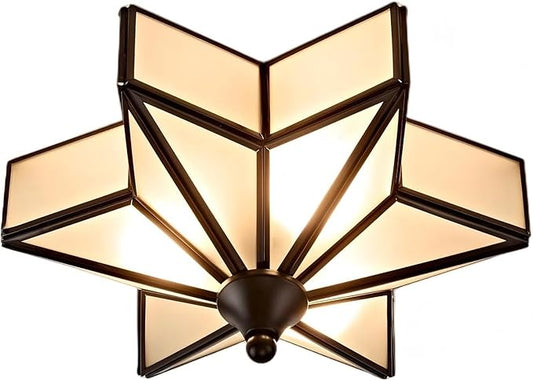 LIGHTLAND 11.8 Inch Flush Mount Star Ceiling Light, 3 Lights Brass Ceiling Lamp with Glass Lampshade, Art Deco Close to Ceiling Light Fixtures for Entryway Hallway Porch, Black