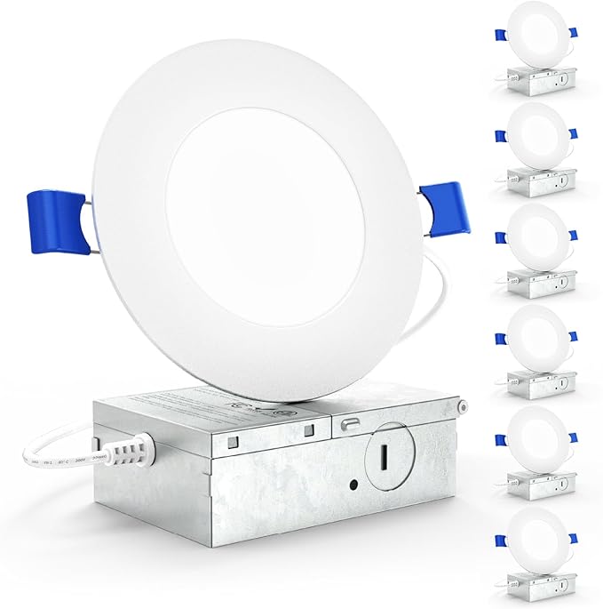 Sunco 6 Pack 4 Inch LED Recessed Lights, Slim Canless Ceiling Lighting, 650 LM, 10W (60W Equivalent), 5000K Daylight, Dimmable, Wafer Thin, Ultra Thin with Junction Box ETL