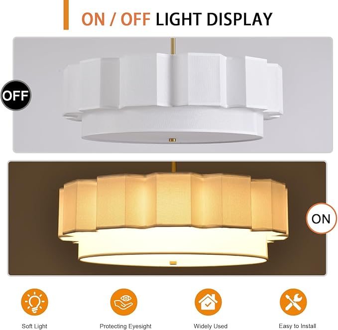 Boho Chandelier,22.05" Fabric Rattan Chandelier 4 Lights Coastal Pendant Light Adjustable Drum Large Pendant Lighting Fixtures for Dining Room