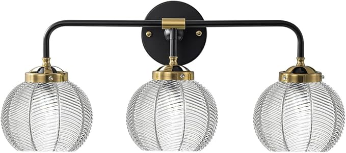 Bathroom Vanity Light Clear Glass Globe Wall Light Fixture Ribbed Glass Shade Mid Century Wall Sconce Lights Fixtures Over Mirror Modern Art Deco Sconces Farmhouse Bathroom Lighting