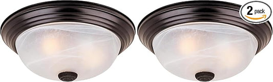 DESIGNERS FOUNTAIN Reedley 2-Lights Flush Mount Ceiling Light, 11 Inch Lighting Fixture for Kitchen, Bedroom, Bathroom, and Hallway, White Alabaster Glass, Oil Rubbed Bronze, 1257S-ORB-AL (Pack of 2)