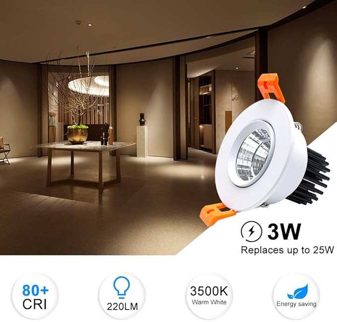 inShareplus 2 Inch LED Downlight, 3W Recessed Lighting COB Dimmable, 3000K Warm White, CRI80, Ceiling Lights with LED Driver, 1 Pack