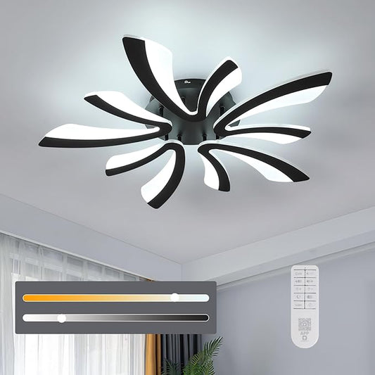 Goeco Modern Ceiling Light, 27.5'' Dimmable LED Black Acrylic V-Shaped Flush Mount Ceiling Lights, 3000K/4000K/6500K with Remote Control Ceiling Light Fixture for Living Room, Dining Room, Bedroom
