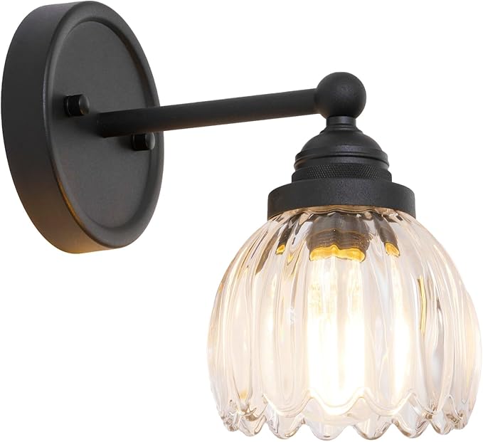 Vintage Hardwired Tulip Glass Wall Sconce Lighting, 1-Light Bathroom Vanity Light Fixture for Hallway Bedroom Living Room Bedside Nightstands Lights