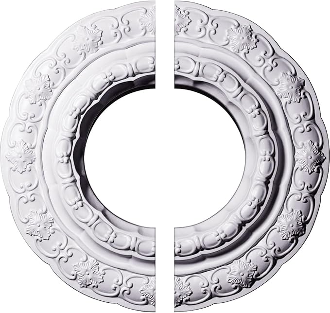 Ekena Millwork CM15LI2 15 3/8"OD x 7"ID x 1"P Lisbon Ceiling Medallion, Fits Canopies up to 7", 2 Piece