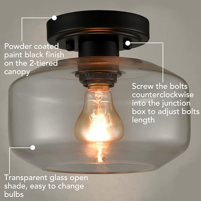 Modern Farmhouse Flush Mount Ceiling Light Black Small Hallway Light Fixtures for Laundry Room Entryway