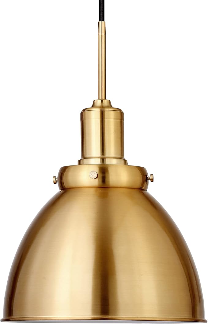 Henn&Hart 12" Industrial Pendant Light Fixture with Gold Metal Dome Shade and 8' Adjustable Cord for Kitchen Island, Dining Room or Game Room, Gold