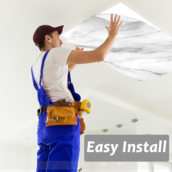 8 Pcs Fluorescent Light Covers with 80 Magnets Decorative for Classroom Ceiling Lights 4 x 2 Feet Magnetic Light Cover Filter Easy Install for Office Hospitals Drop Home Ceiling Supplies (Marble)