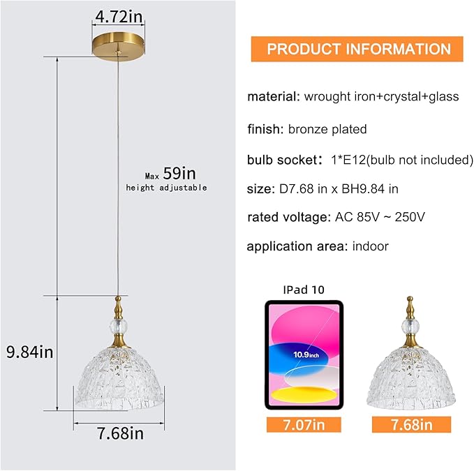 Glass Pendant Light Set of 3 Bronze Small Pendant Light with Clear K9 Crystal Ball Hanging Lights 7.68 in for Kitchen Island Hallway Entryway Bedroom lampara colgante para isla de cocina