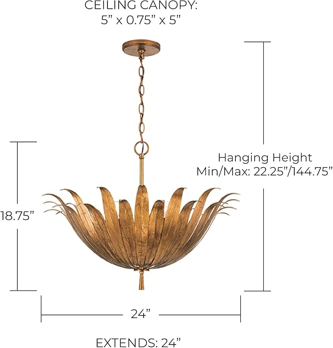 Capital Lighting 349541AG Eden Traditional Bohemian Botanically Inspired Pendant Ceiling Light Fixture, 4-Light 240 Total Watts, 19"H x 24"W, Antique Gold