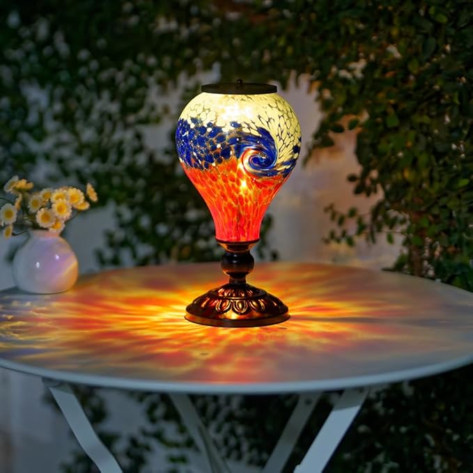 Outdoor Solar Lantern Waterproof Glass Table Lamp 9.8" H Hot Air Balloon Solar Lanterns Led Garden Lights for Patio Desk Garden Yard Tabletop Decor Ideal Gifts(Blue-Red)