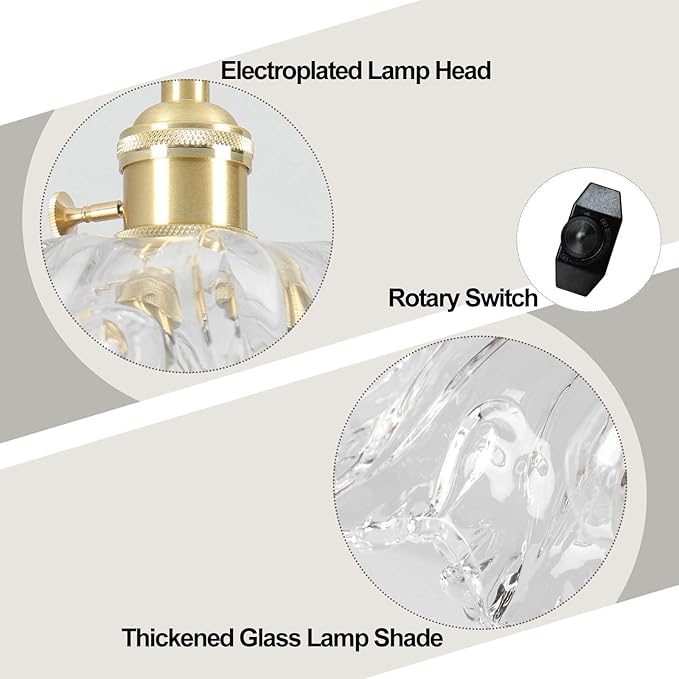 Plug in Pendant Light Fixtures,Hanging Light Fixture Transparent Glass Pendant Light 10.6in E26 Pendant Lighting for Kitchen Island, Bedroom, Dining Room, Living Room