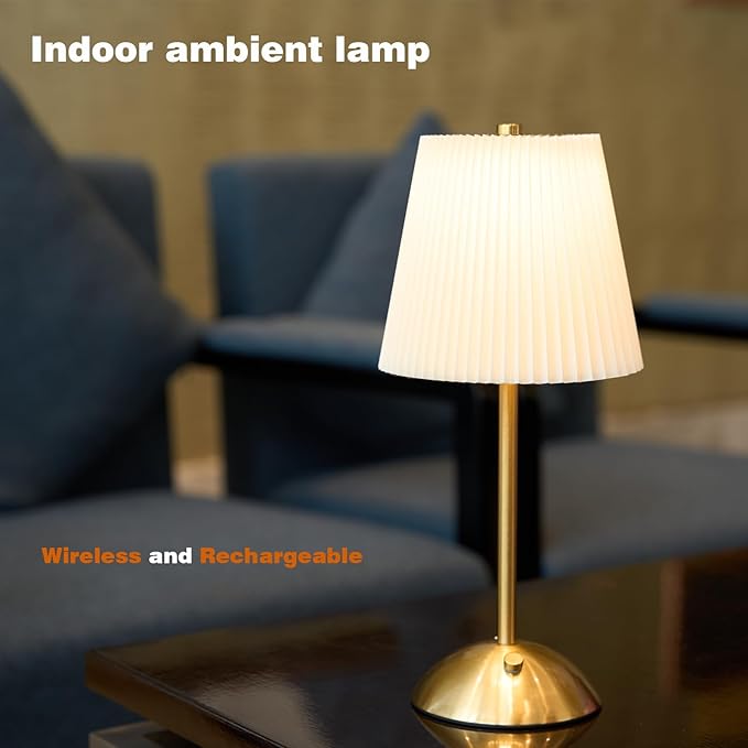 Cordless Rechargeable Table Lamp 3-Color Dimmable Touch Control, 3000mAh Battery Operated Portable Light Beige Fabric Shade for Bedroom, Living Room, Office, Nursery, Bathroom ( Antique Brass, Gift )