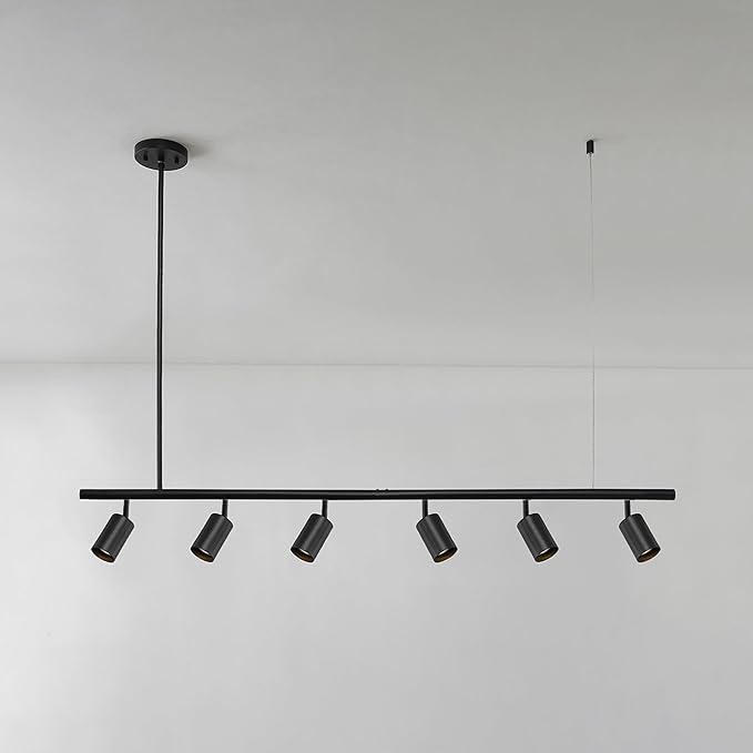 Globe Electric 64000123 55" 6-Light Adjustable Height Track Light, Matte Black, Pivoting Heads, GU10 Base Bulbs Not Included, Ceiling Light Fixture, Kitchen and Home Lighting Decor