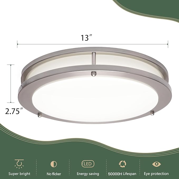 OOWOLF 13.01inch LED Flush Mount Ceiling Light Fixture Remote Dimmable Matte Black, Easy Install LED Ceiling Lamp Without Flicker, Super Bright 36W 3600LM Warm to White Light 2700K to 6500K 2-Pack