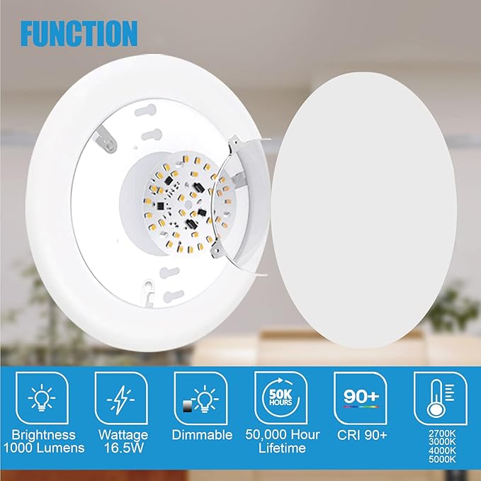 ECOELER 6” Dimmable LED Flush Mount Disc Lights, 16.5W, 1000Lm, 5000K Day Light, Surface Mount Ceiling Light Installs with Junction Box or Recessed Can, Energy Star & ETL-Listed, 24 Pack