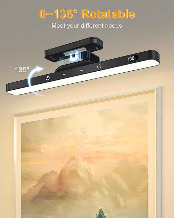 WILLED 3W Picture Lights for Wall, Rechargeable Battery Operated Picture Light, Wireless Wall Light with Remote, Dimmable & Timer Art Lighting for Paintings Wireless, Magnetic Gallery Light, Black