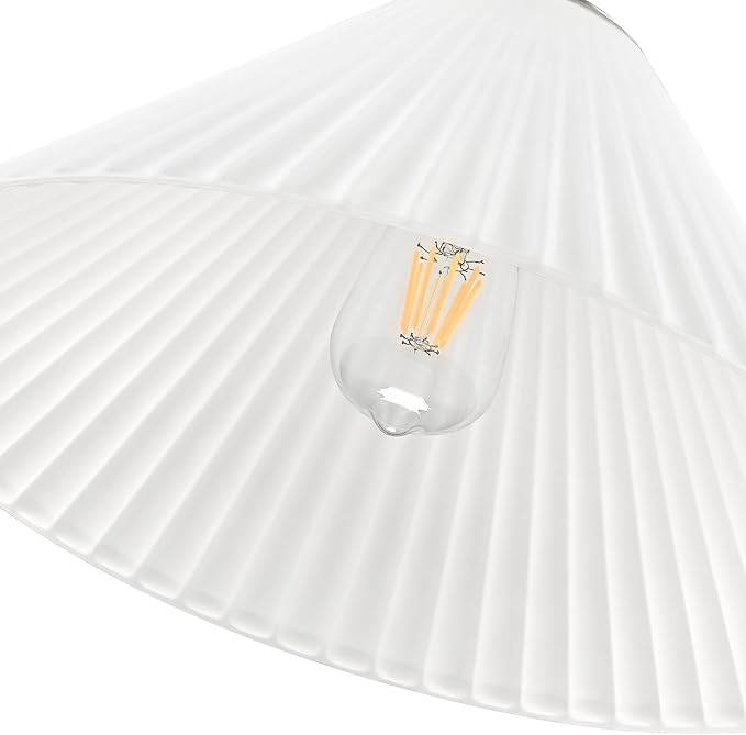 15.7 Inch Modern Pendant Lights, Ribbed Milk Glass 1-Light Single Pendant Lighting Fixtures, White Cone Mid Century Ceiling Hanging Light for Kitchen Island Dining Room Over Sink Table Hall