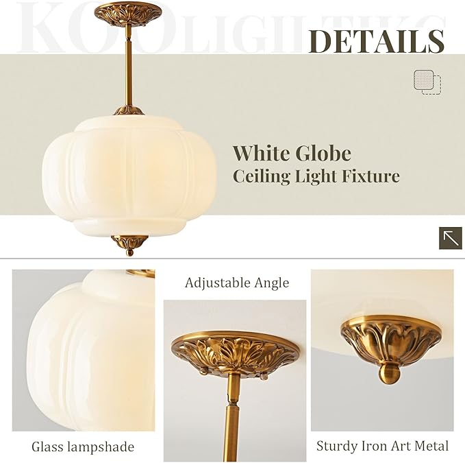 Milk Glass Pendant Light, 14.9 Inch White 3 Color Adjustable Mid-Century Ceiling Light Fixture Schoolhouse Hanging Lamp Chandelier for Kitchen Dining Room Hallway Bedroom (Bulbs Included)