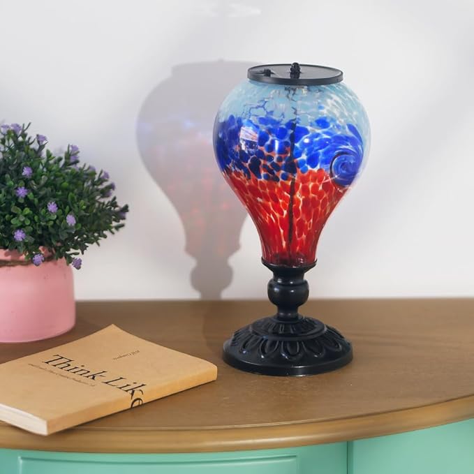Outdoor Solar Lantern Waterproof Glass Table Lamp 9.8" H Hot Air Balloon Solar Lanterns Led Garden Lights for Patio Desk Garden Yard Tabletop Decor Ideal Gifts(Blue-Red)